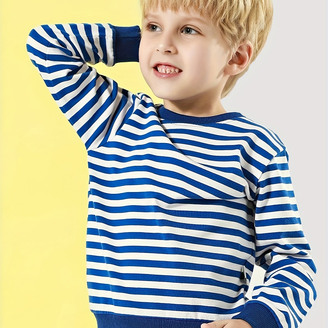 Boys Striped Pullover Sweatshirt Long Sleeve Crew Neck Tops