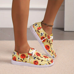 Scary Pumpkin Pattern Slip On Sneakers Lightweight Comfortable Boat Shoes