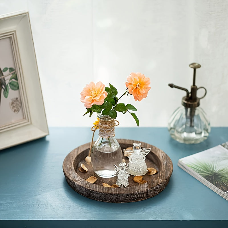 Round Wood Tray for Coffee Table Candle Holder Tray