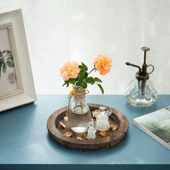 Round Wood Tray for Coffee Table Candle Holder Tray