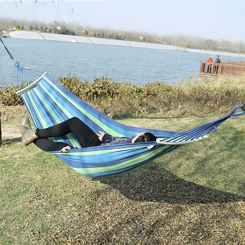 Anti Rollover Canvas Hammock with Curved Wooden Stick, Outdoor Leisure Hammock