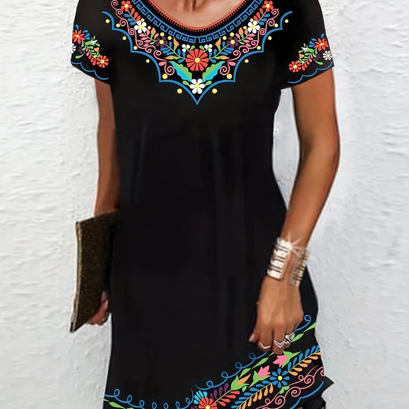 Floral Print Short Sleeve Dress Women's Clothing