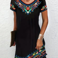 Floral Print Short Sleeve Dress Women's Clothing