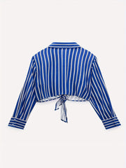 Stripe Print Button Up Long Sleeve Blouse