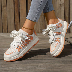 Women's Faux Leather Skate Shoes Non Slip Low Top Casual Walking Shoes