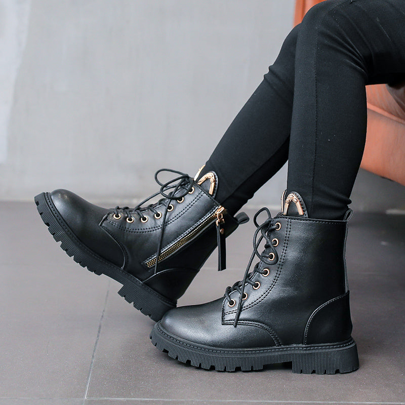 Girls Leather Solid Zipper Boots