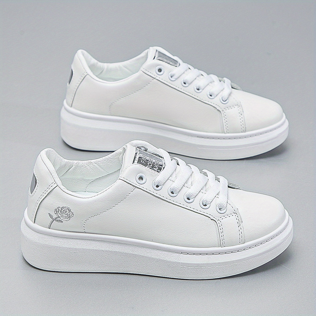 Women's Rose Pattern Skate Shoes Lace Up Thick Sole Flat Shoes