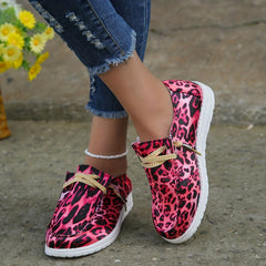 Leopard Print Canvas Shoes Low Top Lace Up Women's Walking Shoes
