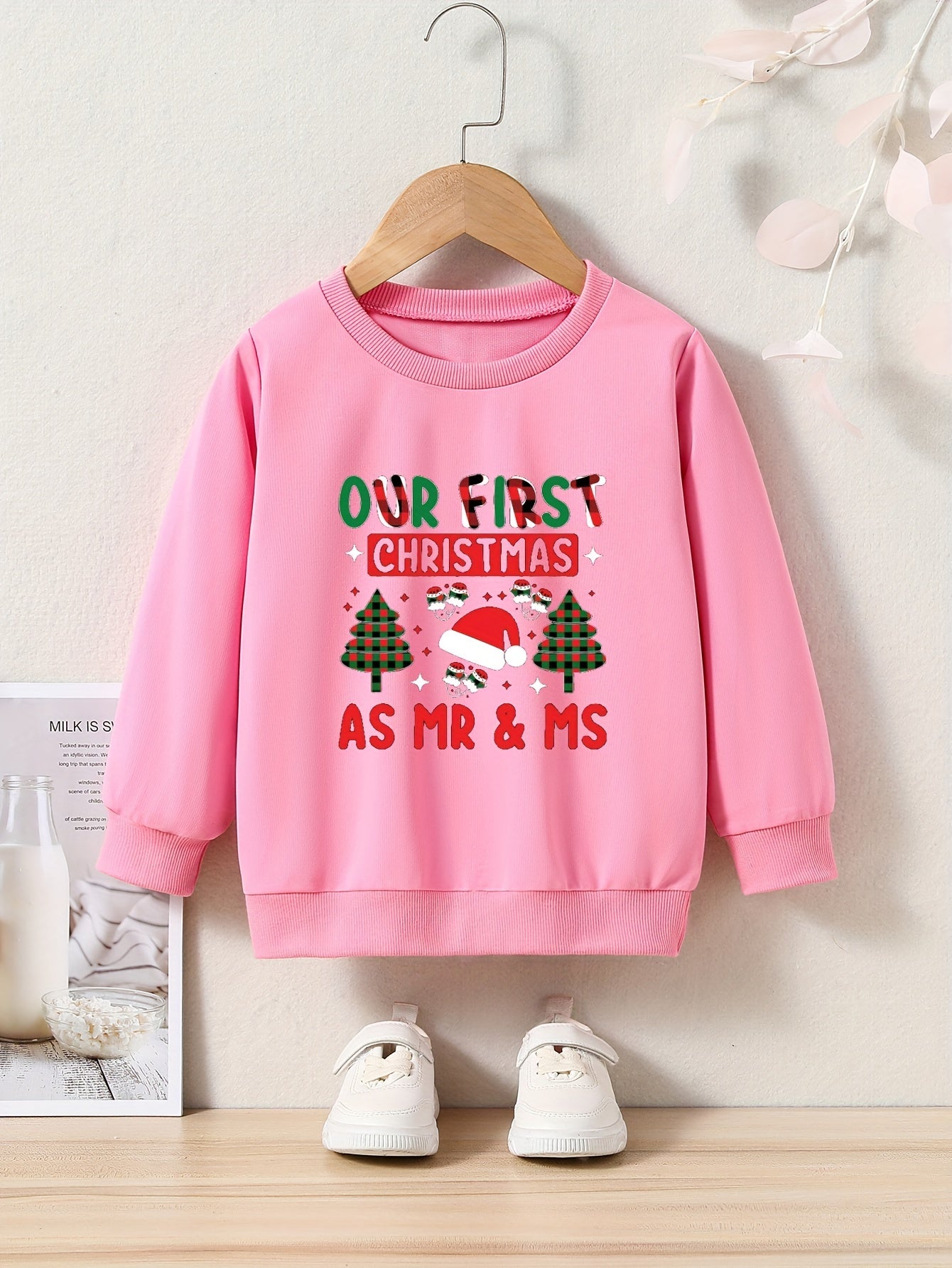 Toddler Kids Christmas Cartoon & Letter Print Sweatshirt Top
