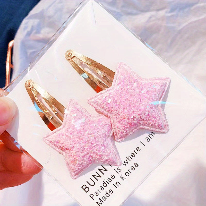 2pcs Little Girls Hair Bows Clips Double Layer Glitter Kids Hairpins Sequins Pri