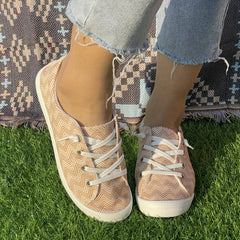 Women's Geometric Striped Flat Sports Sneakers