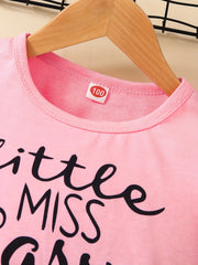 2pcs Toddler Girls Little Miss Sassy Top & Floral Shorts Set