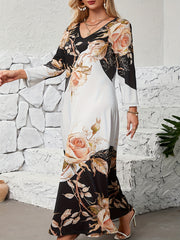 Colorblock Floral Print Maxi Dress
