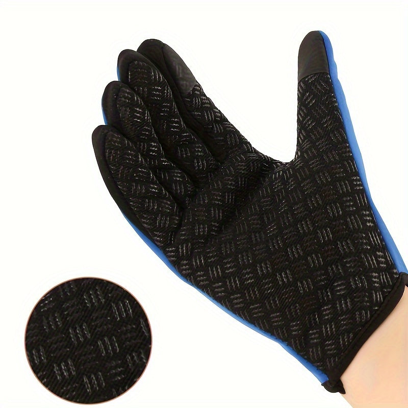 1pair Zipper Anti-splashing Touch Screen Gloves Outdoor Warm Winter Plus Velvet