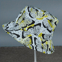 Yellow Butterfly Print Bucket Hat Reversible Wear Foldable Sun Protection