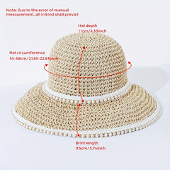 Beige Faux Pearl Decor Bucket Hat Crochet Summer Straw Sun Hats
