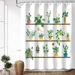 Succulent Plants Shower Curtain Cactus Potted Fabric Bathroom Curtains