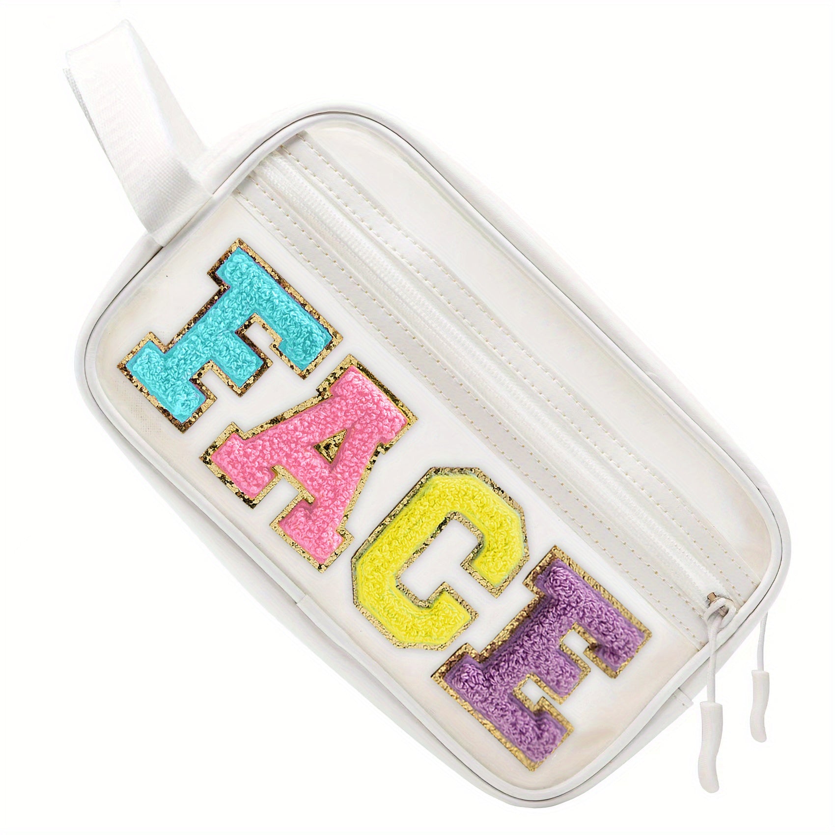 Transparent Preppy Patch Makeup Bag Cosmetic Pouch for Travel and Beach
