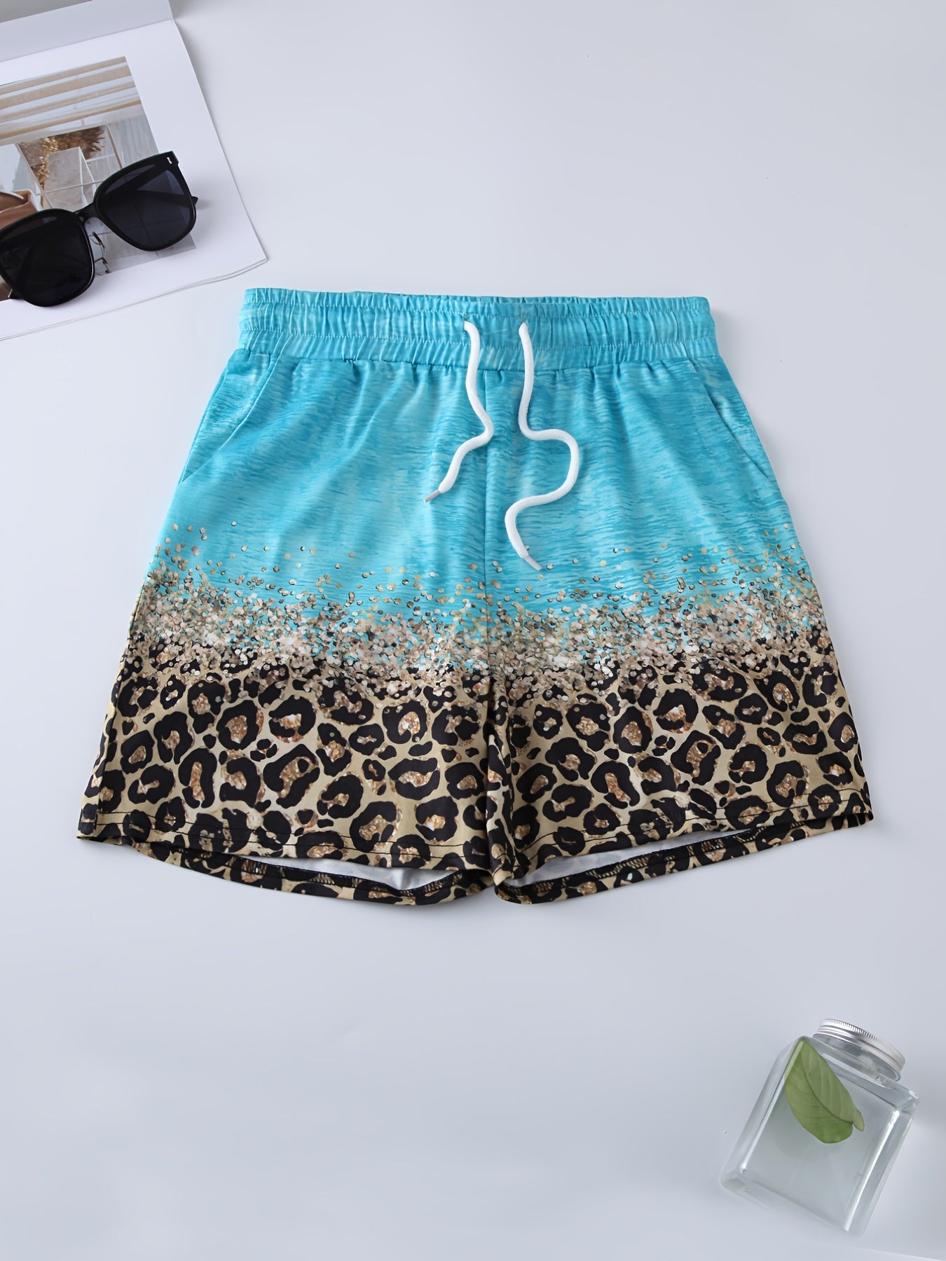 Leopard Print Drawstring Waist Shorts