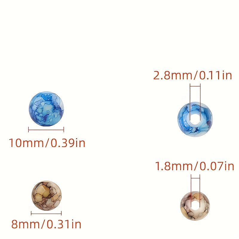 100Pcs Acrylic Crackle Flower Beads Imitated Ceramic Pattern Round Beads