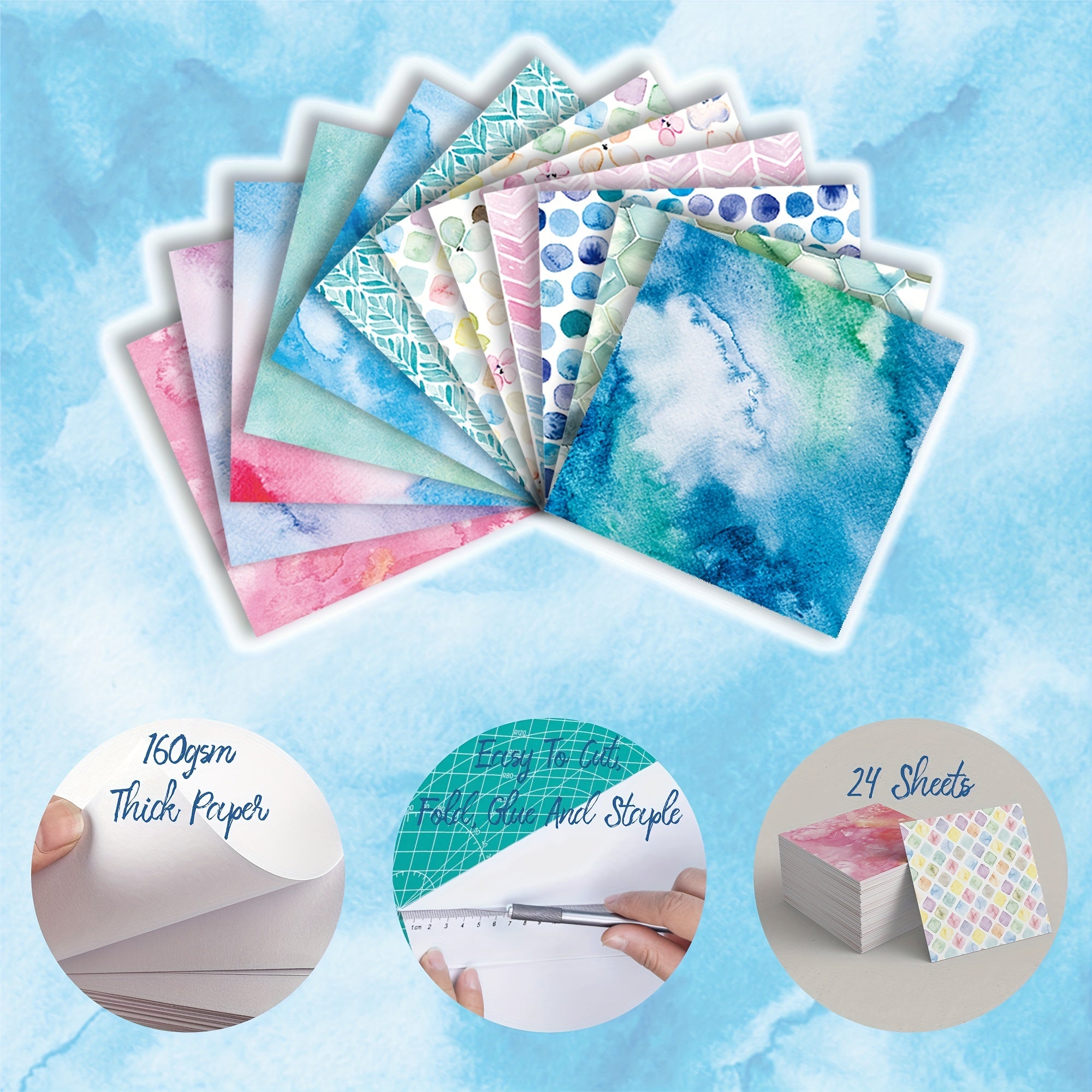 Watercolor Pattern Card Paper Pad 24 Sheets DIY Scrapbooking Supplies