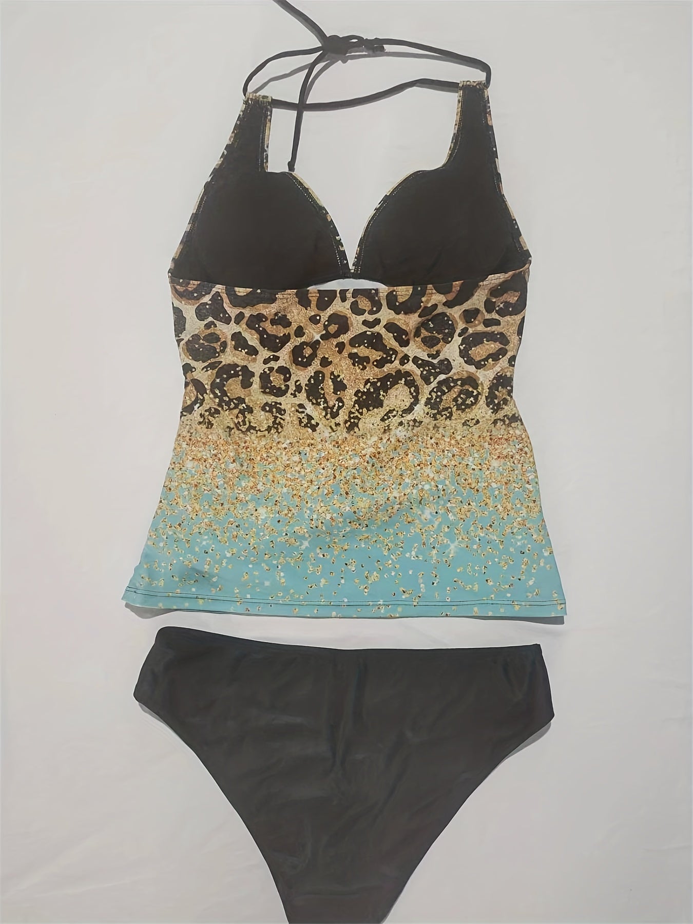 Leopard Print Halter Neck Tankini Set