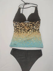 Leopard Print Halter Neck Tankini Set