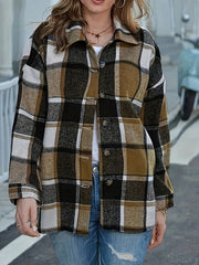 Plaid Print Button Up Long Sleeve Turn Down Collar Shacket