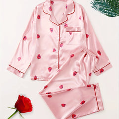 Strawberry Pattern Satin Pajama Set