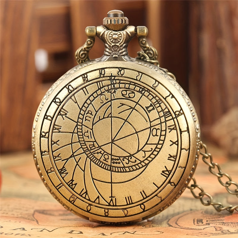 Antique Compass Geometric Pattern Pocket Watch