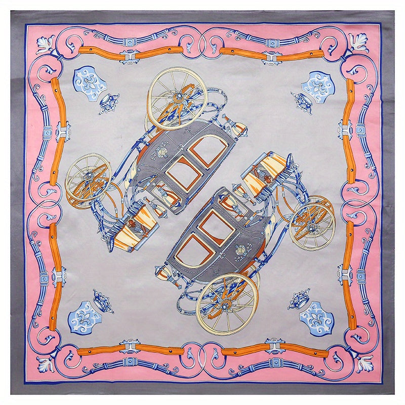 Classic Carriage Print Scarf Silk Square Shawl Casual Head Wrap