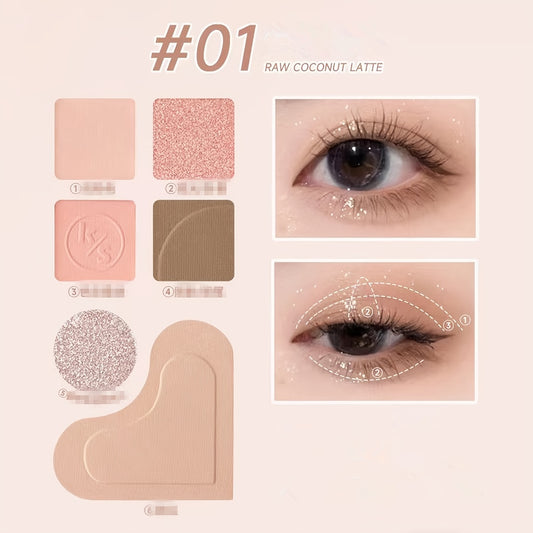 6-Color Eyeshadow Blush Palette Matte Pearly Finish Brown Pink Tone Makeup
