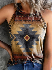 Geo Print Halter Neck Top Sleeveless Tank Summer Women's Clothing