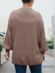 Solid Lantern Sleeve Open Front Knit Cardigan