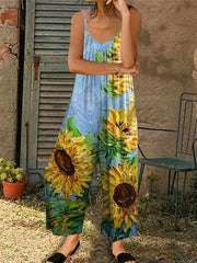 Floral Print Ruched Cami Jumpsuit Casual Sleeveless Wide Leg Jumpsuit