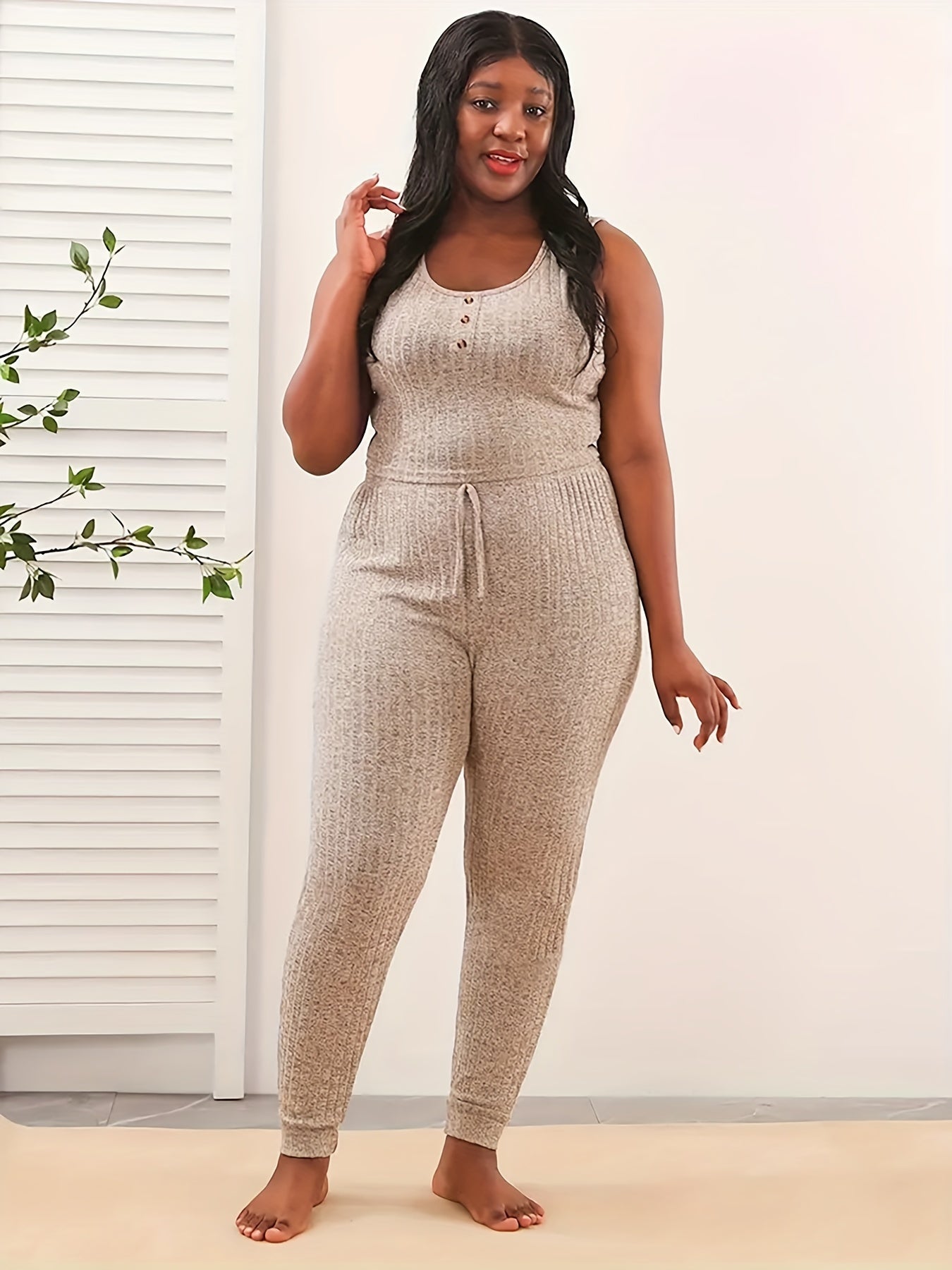 Ribbed Knit Lounge Set Tank Top & Pants Pajama Set