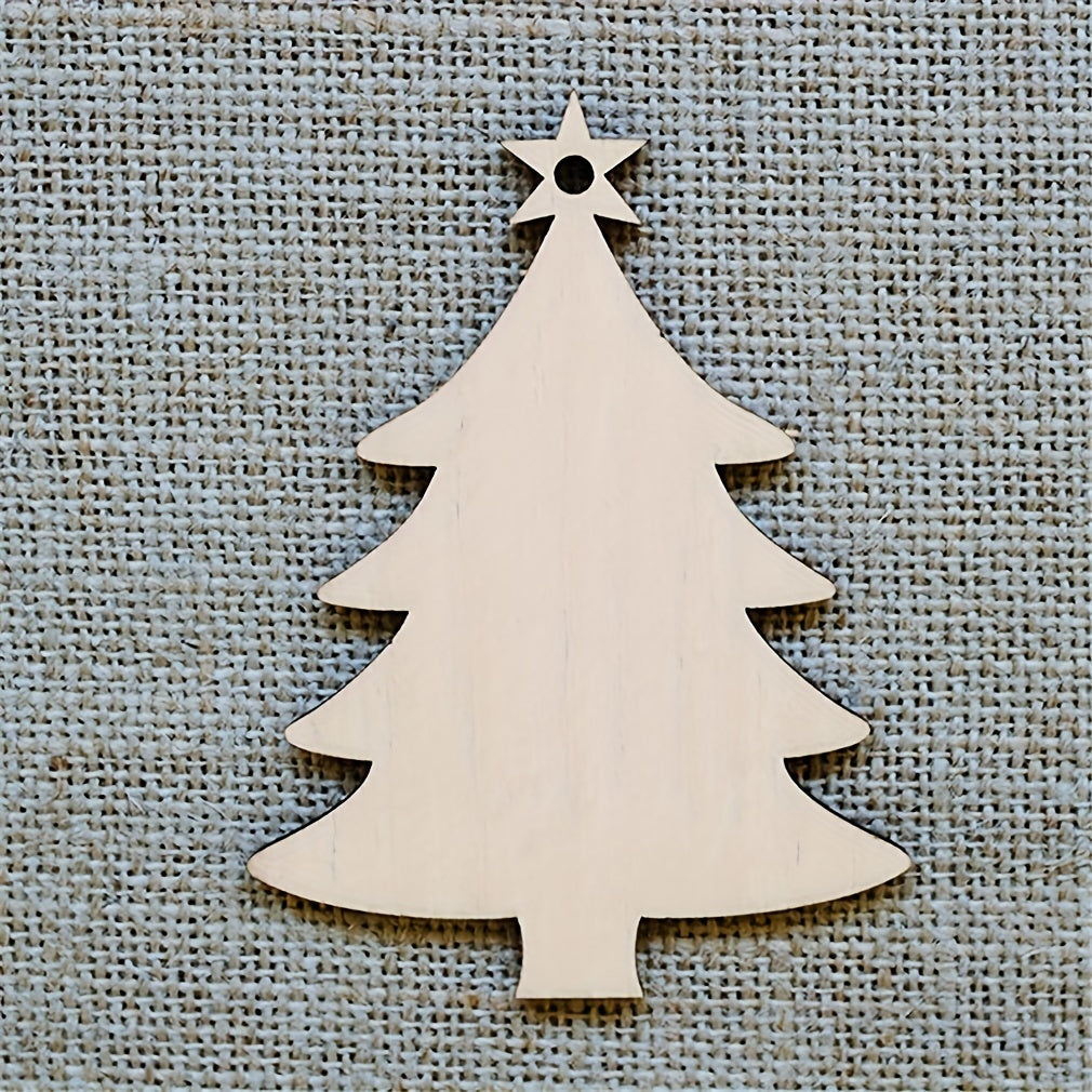 10pcs Wooden Christmas Tree Pendant DIY Crafts Snow Decoration