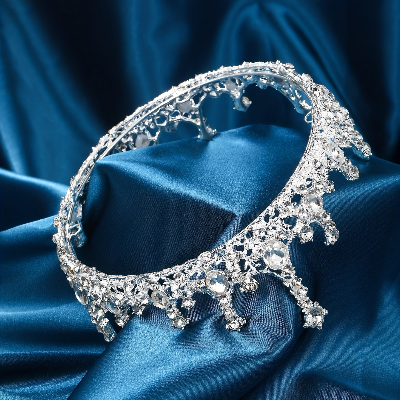 Vintage Court Style Crystal Crown Tiara Bridal Headband