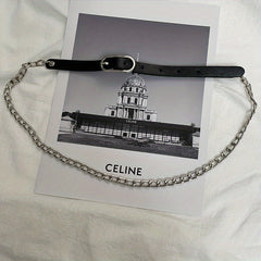 Stylish Oval Buckle Chain Belt PU Leather Thin Belt for Women