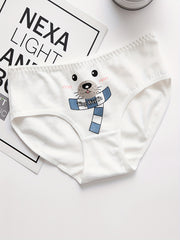 4pcs Cartoon Print Briefs Comfortable Breathable Mid Waist Panties