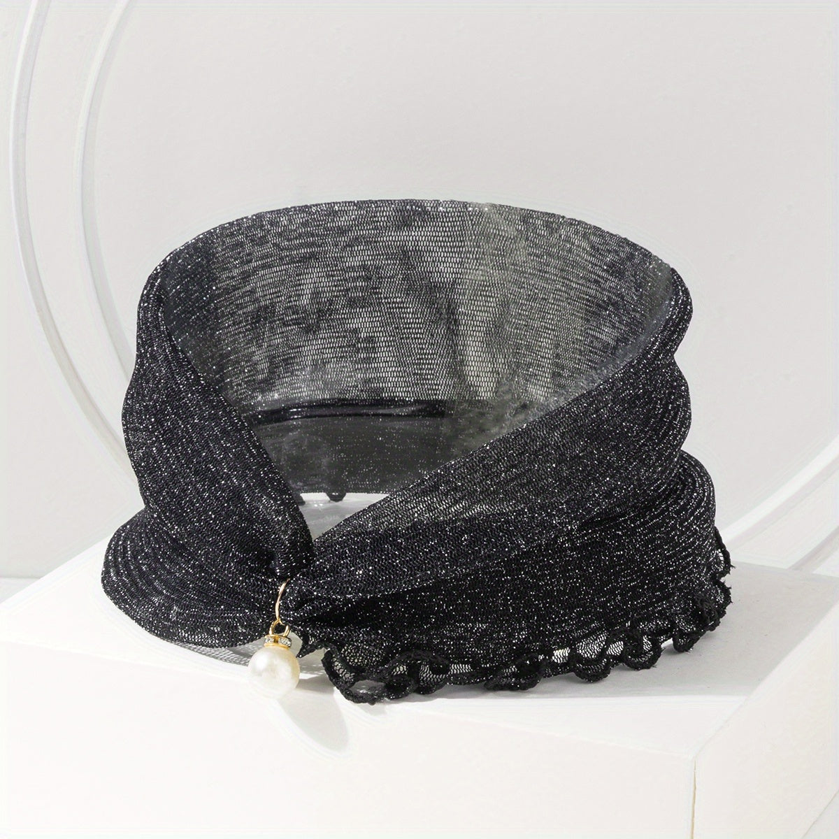 Glitter Ruffle Scarf Neckerchief Infinity Scarf Faux Pearl Headband