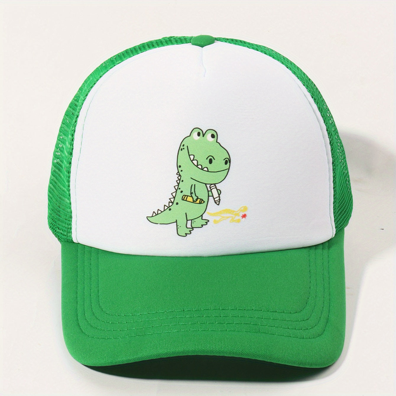 Green Dinosaur Trucker Hat Block Baseball Cap Adjustable Mesh Sunshade Dad Hat