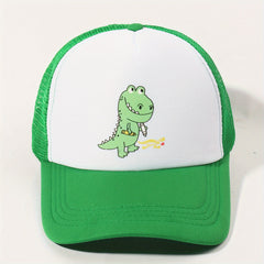 Green Dinosaur Trucker Hat Block Baseball Cap Adjustable Mesh Sunshade Dad Hat