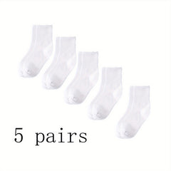 5Pairs Kids Cotton Thin Sports Crew Socks Unisex Boys Girls Solid Mid Tube