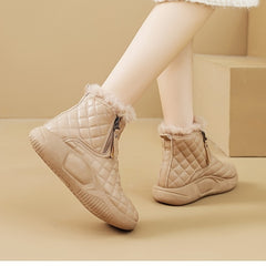 Women's Side Zipper Chunky Snow Boots Plush Lined Thermal Furry Shoes