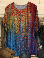 Casual Blouse Women's Plus Allover Print Short Sleeve Round Neck Loose