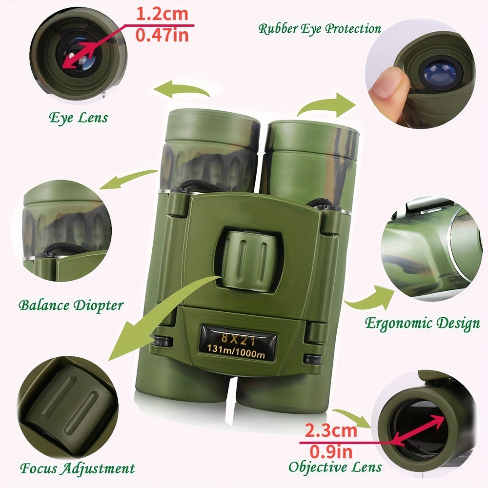 8x21 Mini Pocket Compact Binoculars - Army Green Camouflage Pattern