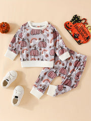Toddler Halloween Pumpkin Print Sweatshirt and Pants Set