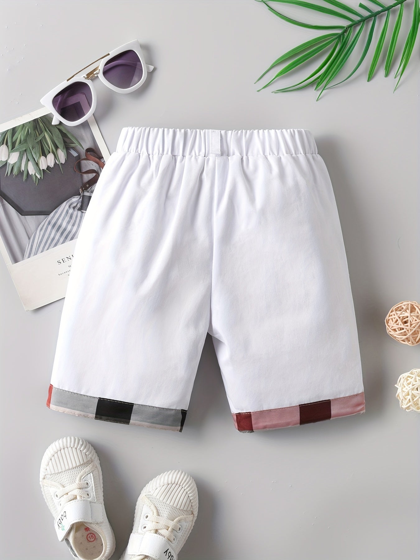 Boys Plaid Trim Shorts Soft Comfortable Breathable Kids Summer Clothes