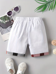 Boys Plaid Trim Shorts Soft Comfortable Breathable Kids Summer Clothes